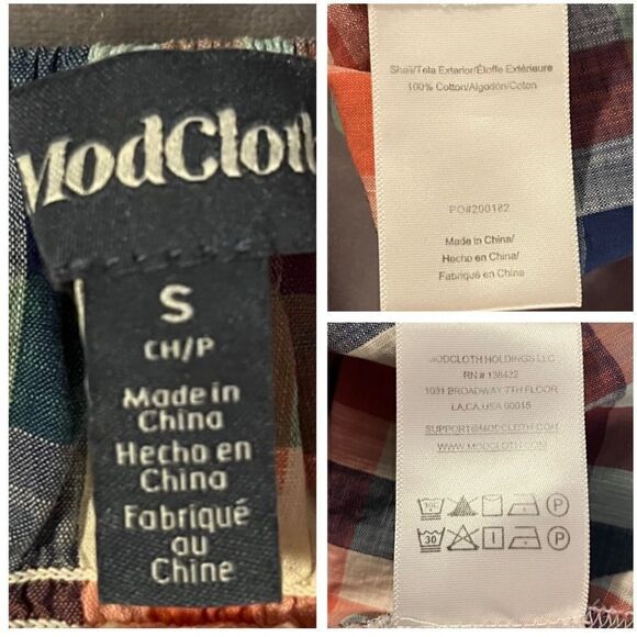 JCrew Smocked Cotton Crop Top Summer Madras Plaid Checkered Orange Blue S - Picture 9 of 11